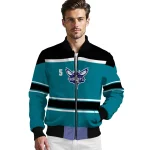 personalized charlotte hornets stripe statement teal black bomber jacket best selling