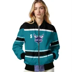 personalized charlotte hornets stripe statement teal black bomber jacket best selling