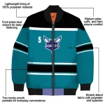 personalized charlotte hornets stripe statement teal black bomber jacket best selling
