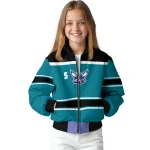 personalized charlotte hornets stripe statement teal black bomber jacket best selling