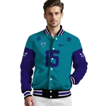 personalized charlotte hornets team patch teal varsity jacket best selling