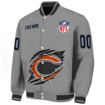personalized chicago bears claw marking grey varsity jacket best selling
