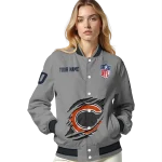 personalized chicago bears claw marking grey varsity jacket best selling
