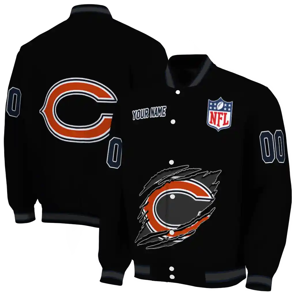 personalized chicago bears claw scratch black varsity jacket fashion forward personalized chicago bears claw scratch black varsity jacket fashion forward