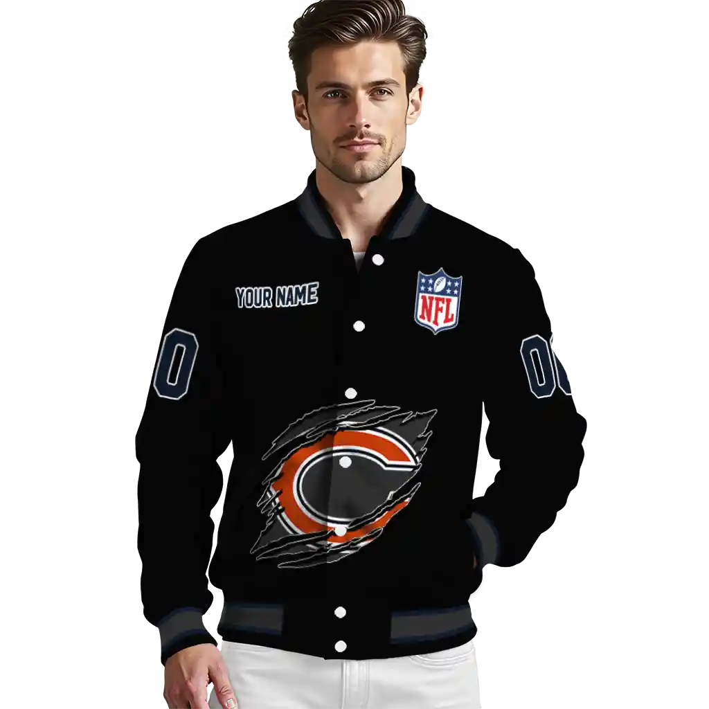 personalized chicago bears claw scratch black varsity jacket high quality personalized chicago bears claw scratch black varsity jacket high quality