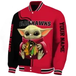 personalized chicago blackhawks adorable yoda red black varsity jacket best selling