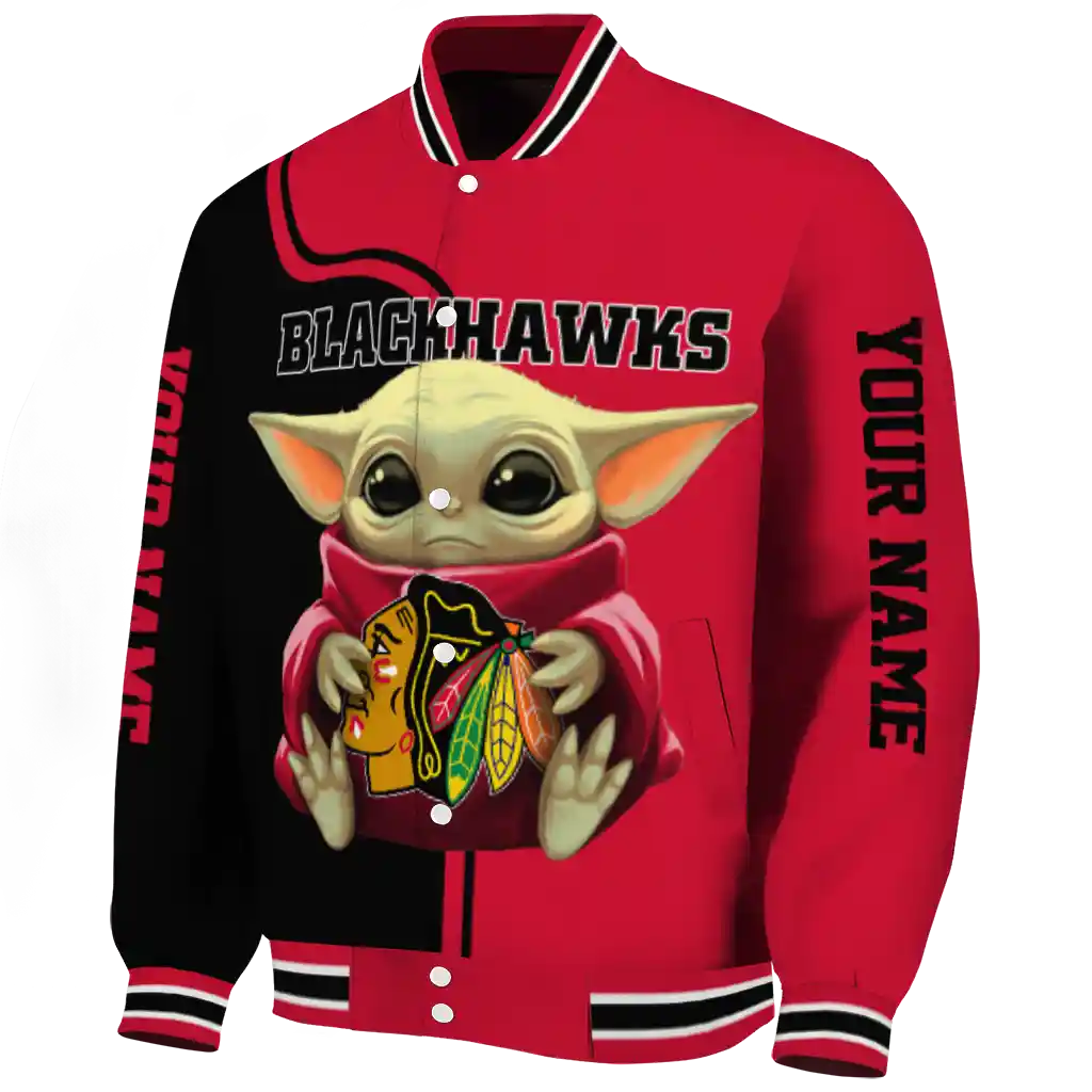 personalized chicago blackhawks adorable yoda red black varsity jacket best selling personalized chicago blackhawks adorable yoda red black varsity jacket best selling