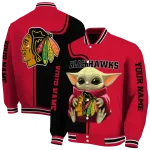 personalized chicago blackhawks adorable yoda red black varsity jacket best selling