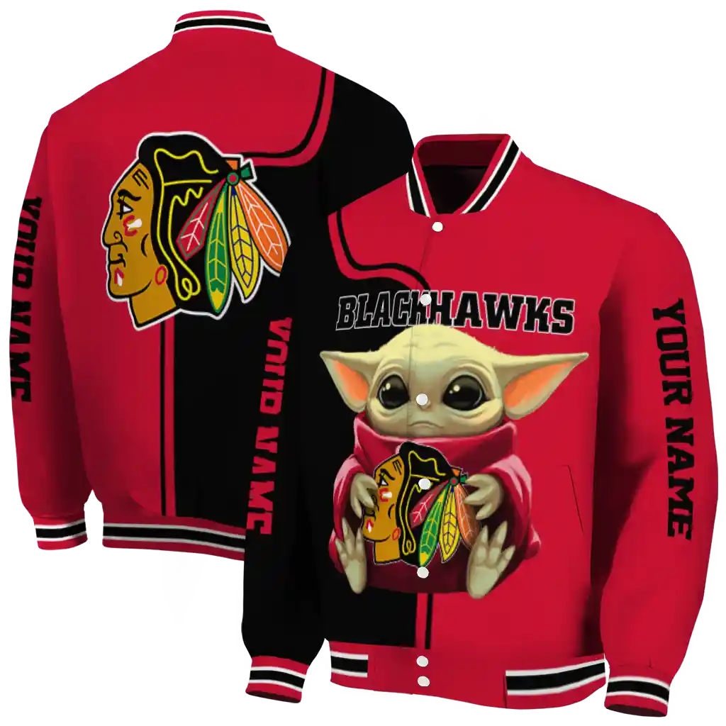 personalized chicago blackhawks adorable yoda red black varsity jacket fashion forward personalized chicago blackhawks adorable yoda red black varsity jacket fashion forward