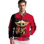 personalized chicago blackhawks adorable yoda red black varsity jacket best selling