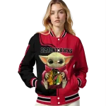 personalized chicago blackhawks adorable yoda red black varsity jacket best selling