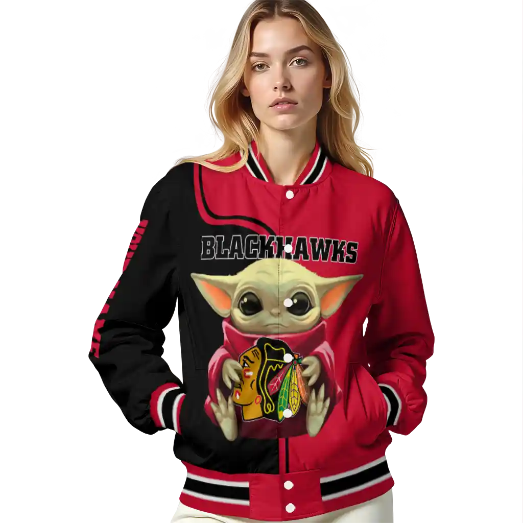 personalized chicago blackhawks adorable yoda red black varsity jacket latest model personalized chicago blackhawks adorable yoda red black varsity jacket latest model