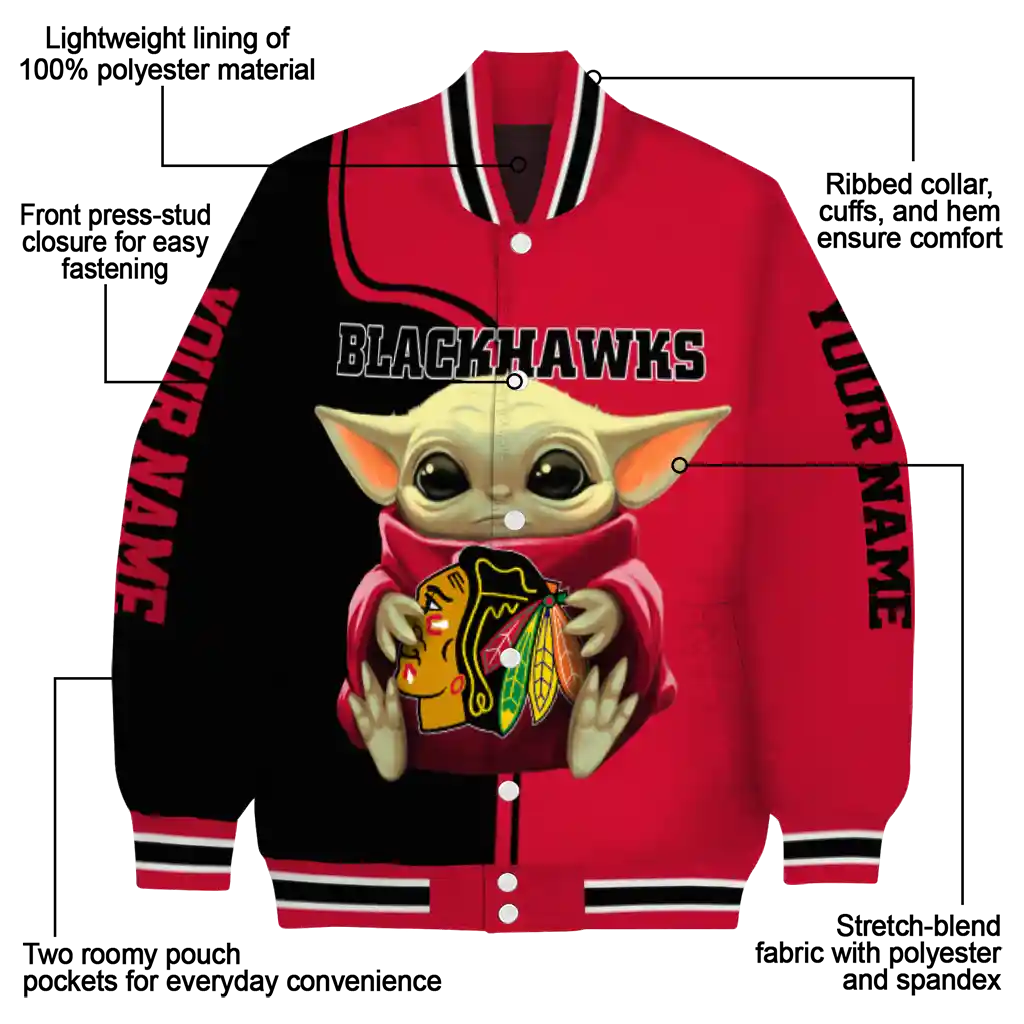 personalized chicago blackhawks adorable yoda red black varsity jacket new arrival personalized chicago blackhawks adorable yoda red black varsity jacket new arrival