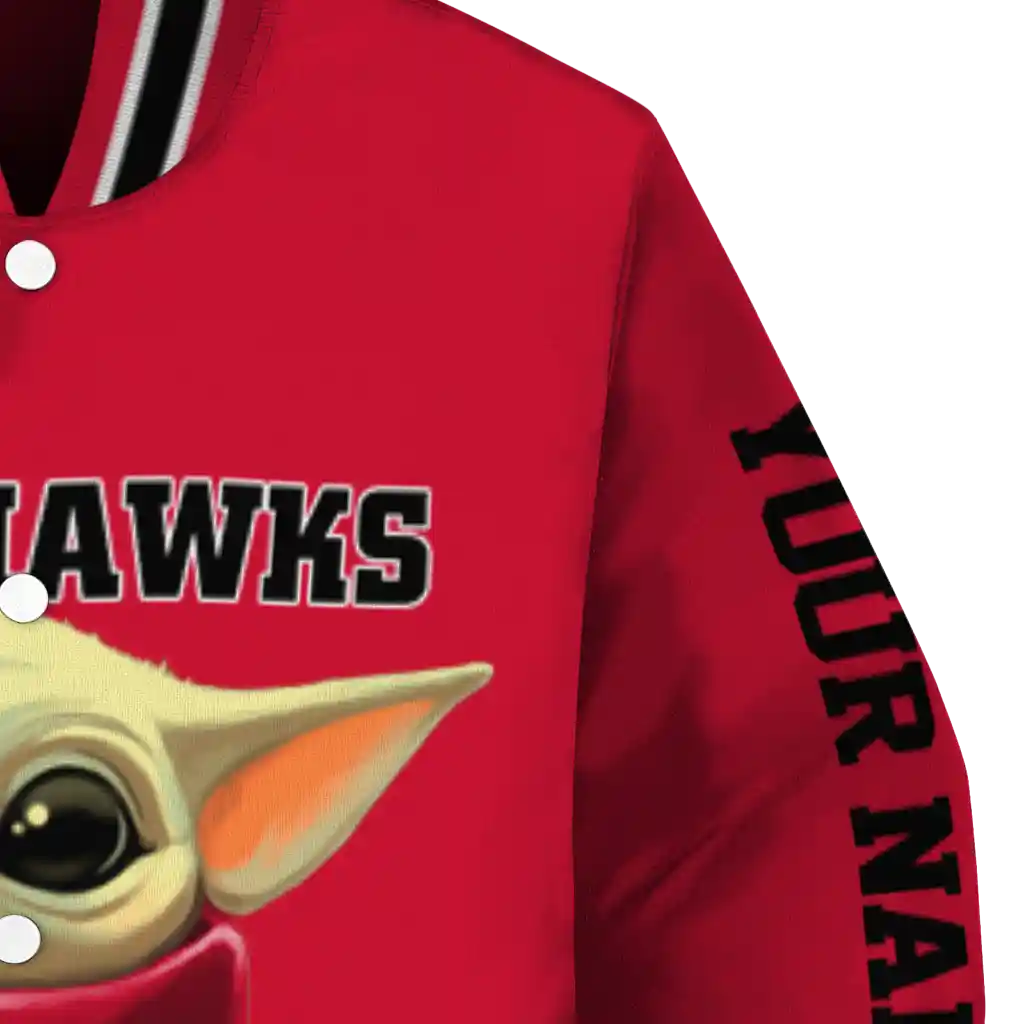 personalized chicago blackhawks adorable yoda red black varsity jacket premium grade personalized chicago blackhawks adorable yoda red black varsity jacket premium grade
