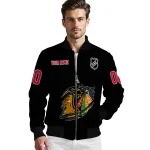 personalized chicago blackhawks claw cut black bomber jacket best selling