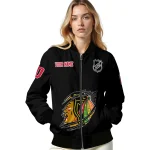 personalized chicago blackhawks claw cut black bomber jacket best selling