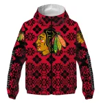 personalized chicago blackhawks geometric blossom red windbreaker jacket best selling
