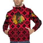 personalized chicago blackhawks geometric blossom red windbreaker jacket best selling