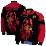 personalized chicago blackhawks reaper hands red black bomber jacket best selling