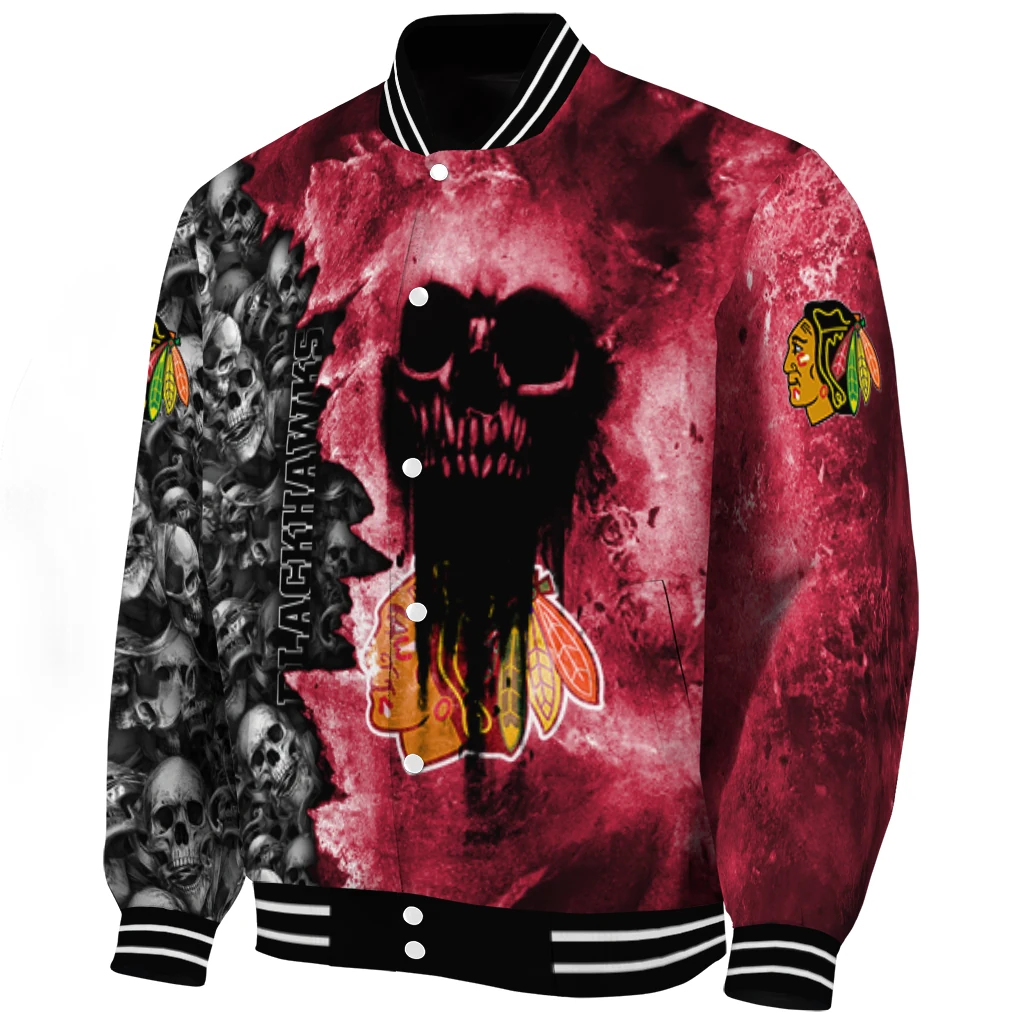 personalized chicago blackhawks skull cluster red varsity jacket best selling personalized chicago blackhawks skull cluster red varsity jacket best selling