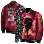 personalized chicago blackhawks skull cluster red varsity jacket best selling