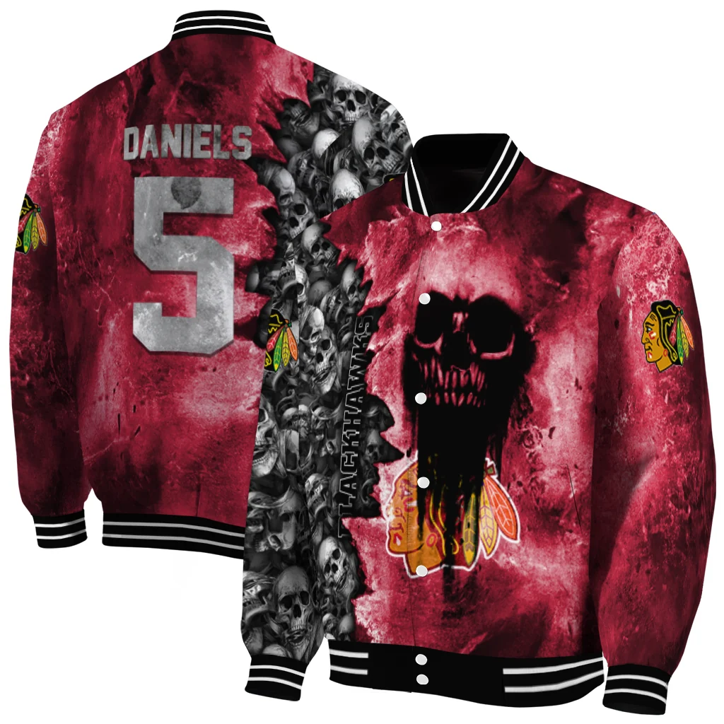 personalized chicago blackhawks skull cluster red varsity jacket fashion forward personalized chicago blackhawks skull cluster red varsity jacket fashion forward