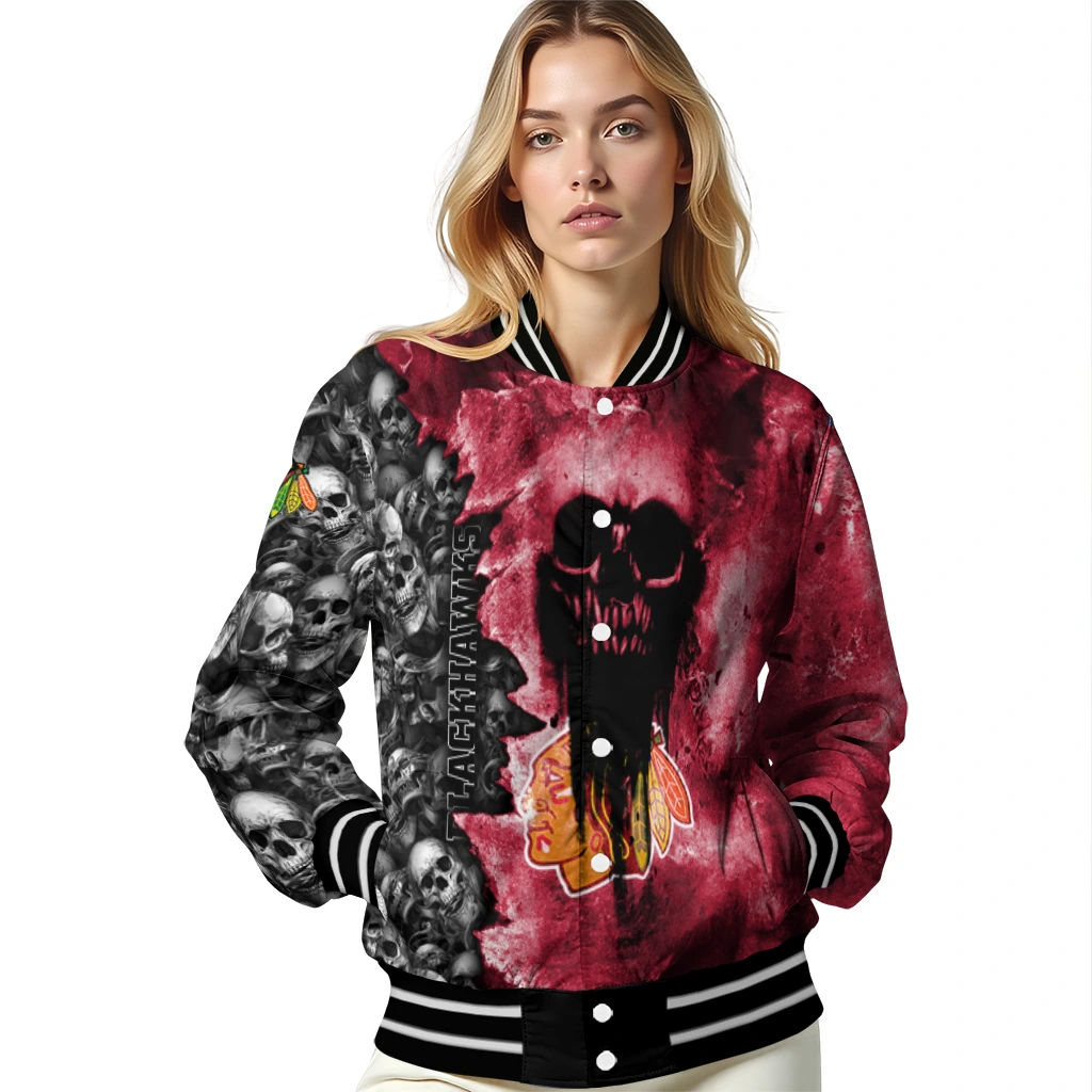personalized chicago blackhawks skull cluster red varsity jacket latest model personalized chicago blackhawks skull cluster red varsity jacket latest model