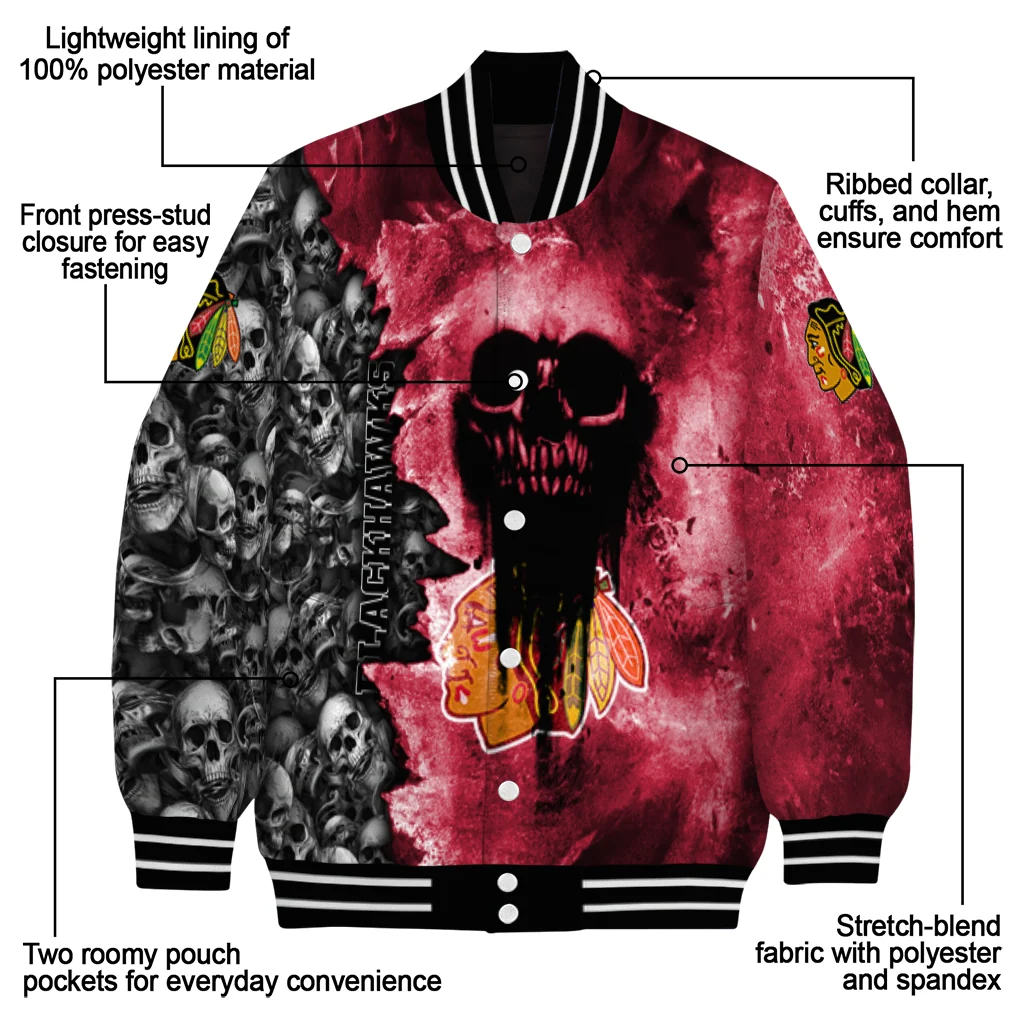 personalized chicago blackhawks skull cluster red varsity jacket new arrival personalized chicago blackhawks skull cluster red varsity jacket new arrival