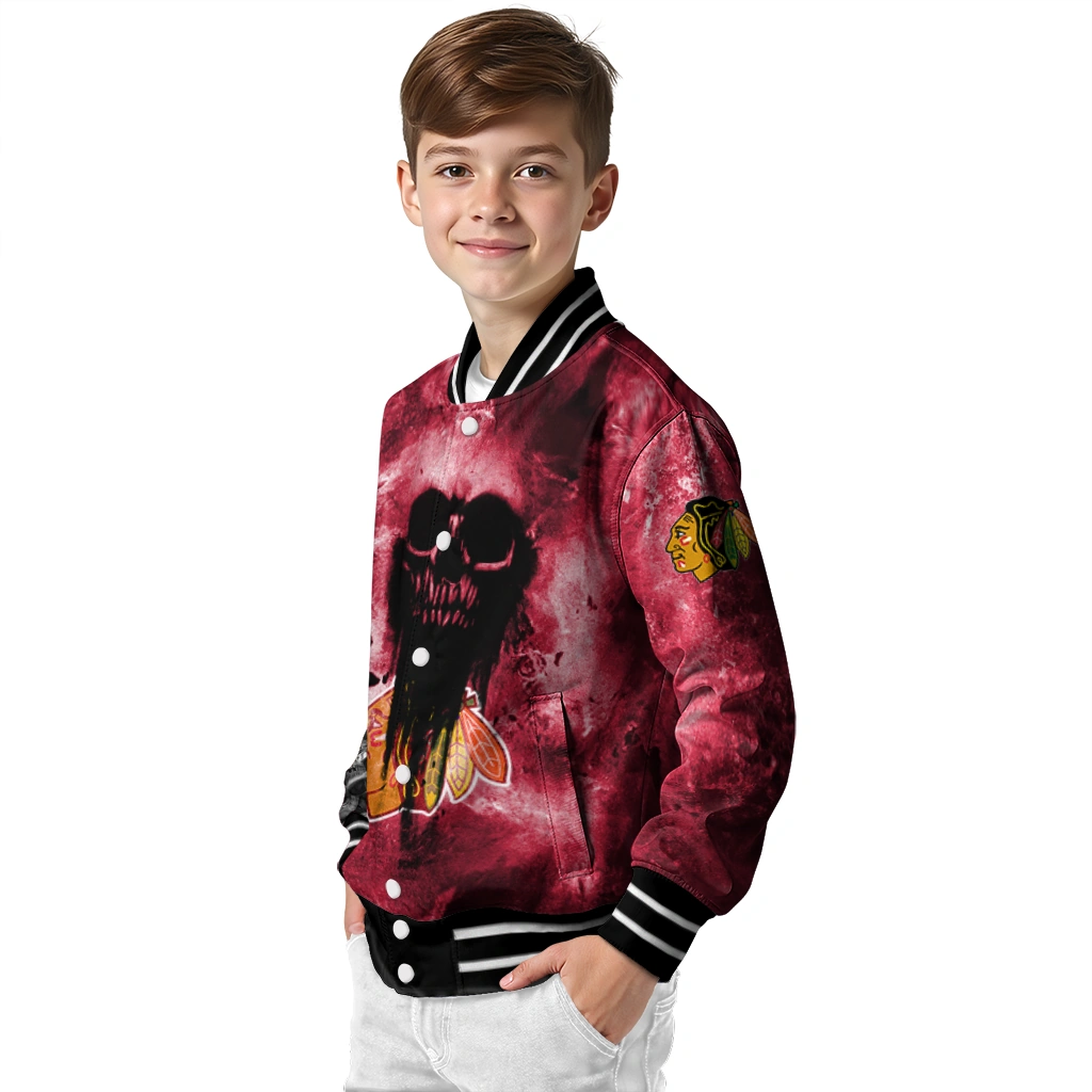 personalized chicago blackhawks skull cluster red varsity jacket trendy personalized chicago blackhawks skull cluster red varsity jacket trendy