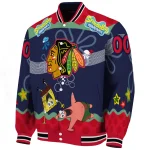 personalized chicago blackhawks spongebob playtime red blue varsity jacket best selling