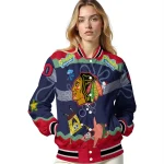 personalized chicago blackhawks spongebob playtime red blue varsity jacket best selling