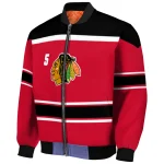personalized chicago blackhawks stripe statement red black bomber jacket best selling