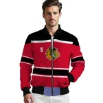 personalized chicago blackhawks stripe statement red black bomber jacket best selling