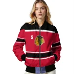 personalized chicago blackhawks stripe statement red black bomber jacket best selling