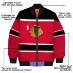 personalized chicago blackhawks stripe statement red black bomber jacket best selling