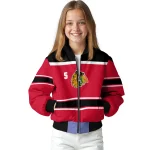 personalized chicago blackhawks stripe statement red black bomber jacket best selling