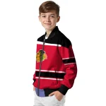 personalized chicago blackhawks stripe statement red black bomber jacket best selling