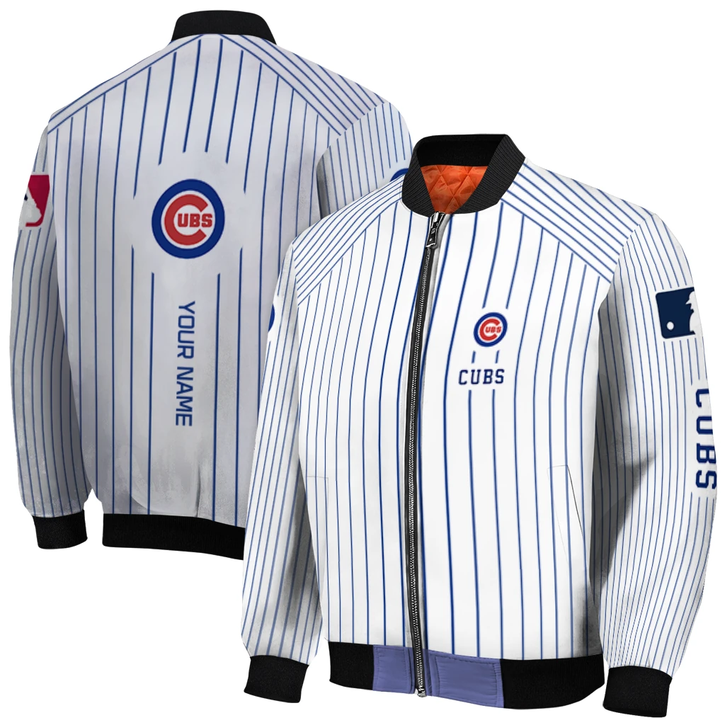 personalized chicago cubs athlete pinstripes white bomber jacket best selling personalized chicago cubs athlete pinstripes white bomber jacket best selling