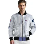 personalized chicago cubs athlete pinstripes white bomber jacket best selling