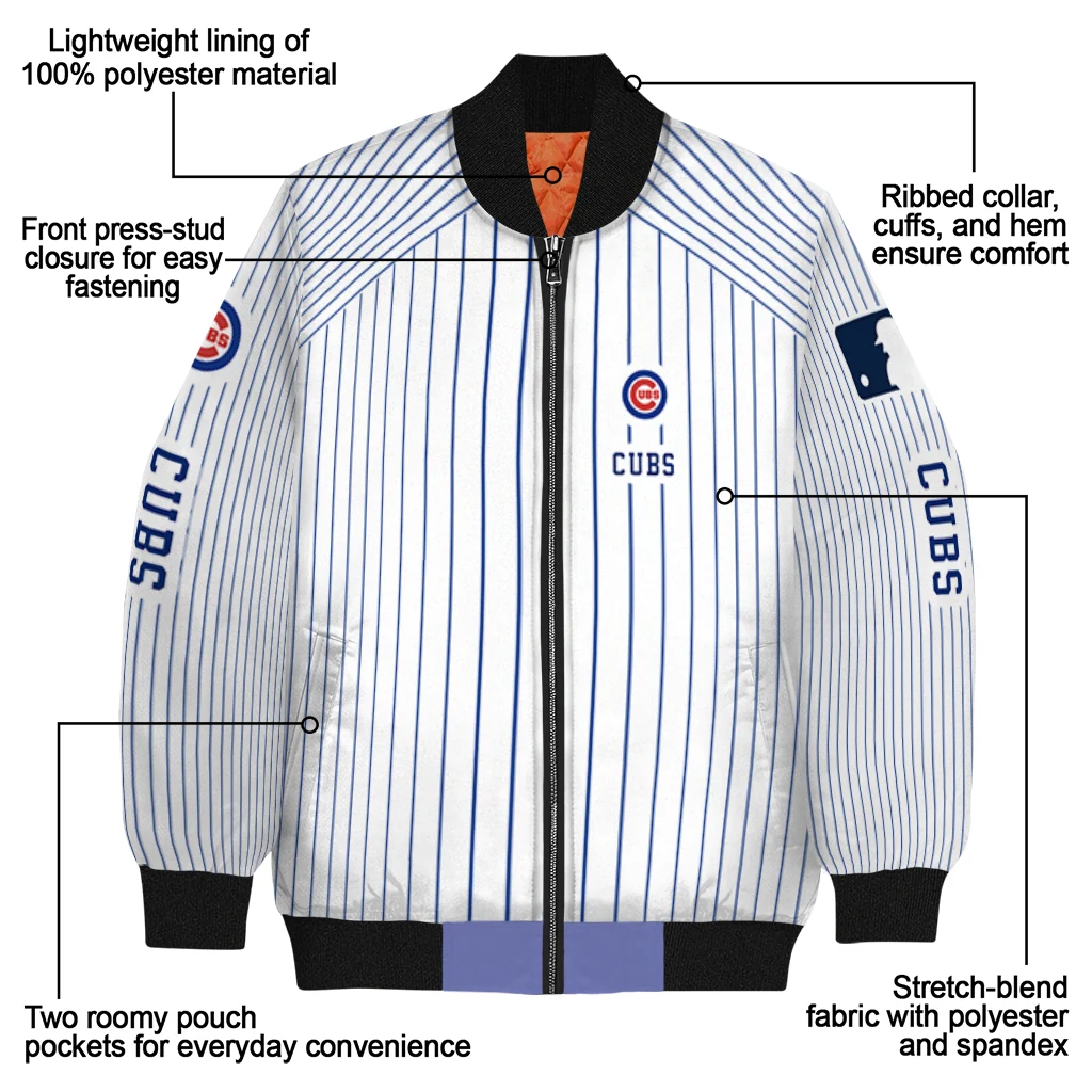 personalized chicago cubs athlete pinstripes white bomber jacket new arrival personalized chicago cubs athlete pinstripes white bomber jacket new arrival