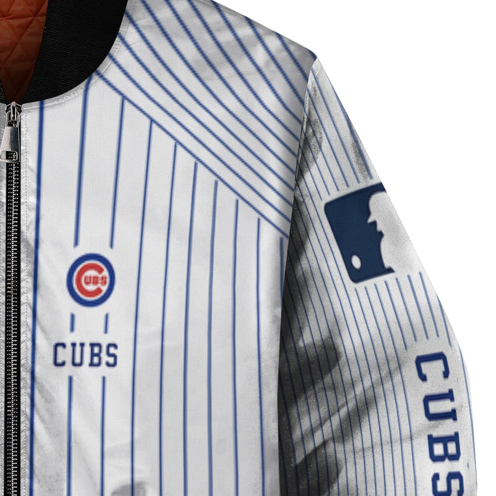 personalized chicago cubs athlete pinstripes white bomber jacket premium grade personalized chicago cubs athlete pinstripes white bomber jacket premium grade