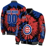 personalized chicago cubs burst splatter blue varsity jacket best selling