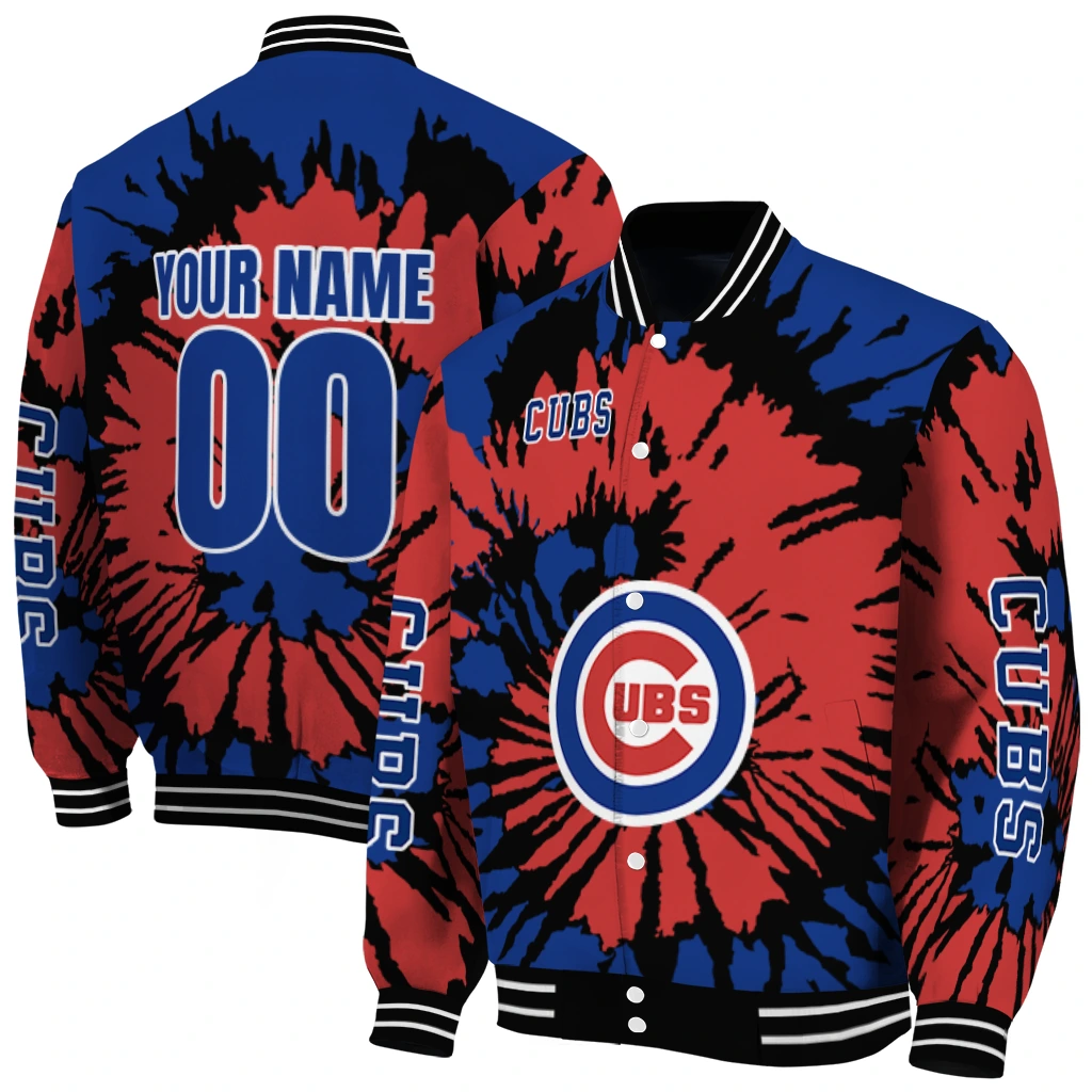 personalized chicago cubs burst splatter blue varsity jacket fashion forward personalized chicago cubs burst splatter blue varsity jacket fashion forward
