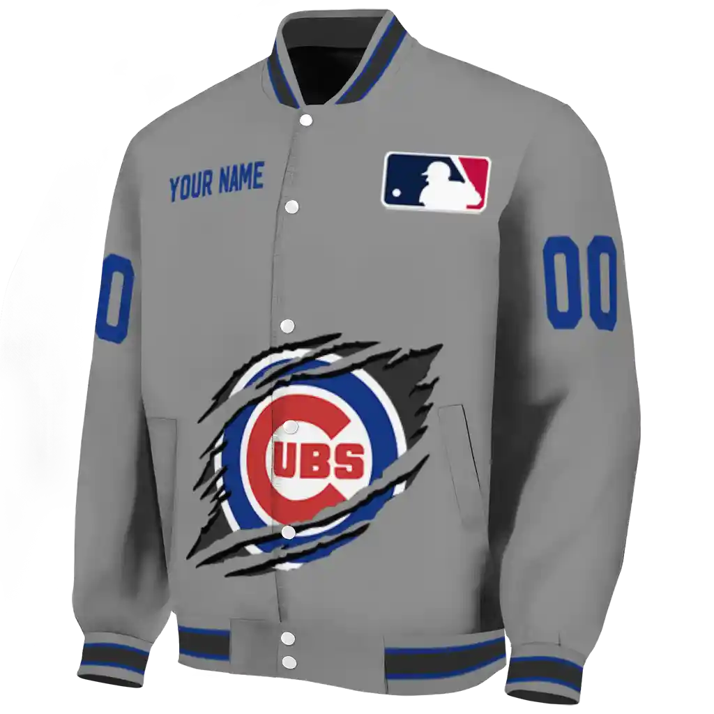 personalized chicago cubs claw rend grey varsity jacket best selling personalized chicago cubs claw rend grey varsity jacket best selling