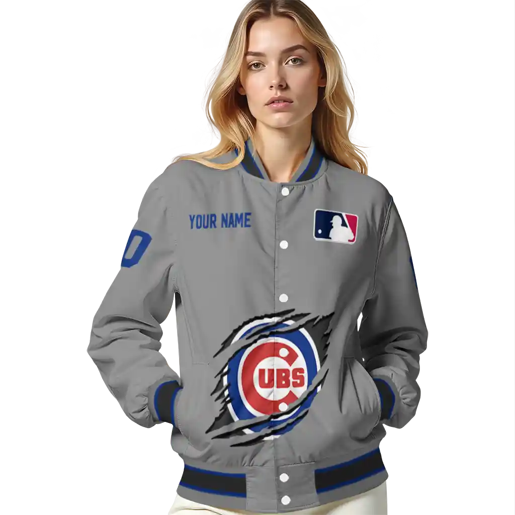 personalized chicago cubs claw rend grey varsity jacket latest model personalized chicago cubs claw rend grey varsity jacket latest model