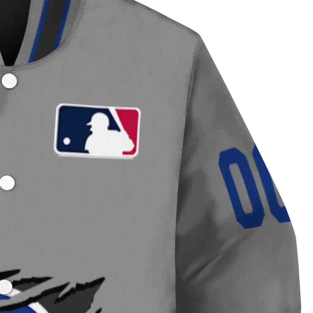 personalized chicago cubs claw rend grey varsity jacket premium grade personalized chicago cubs claw rend grey varsity jacket premium grade