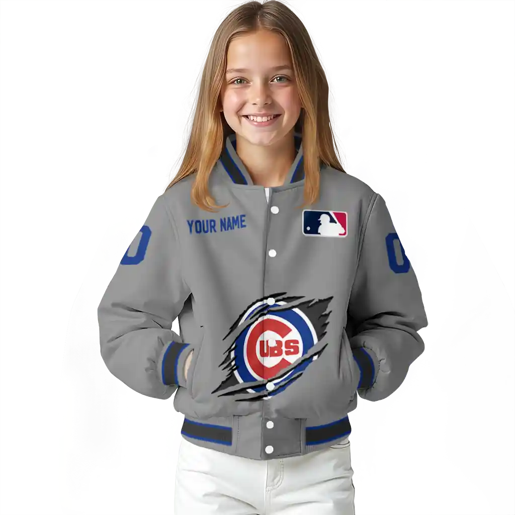 personalized chicago cubs claw rend grey varsity jacket top rated personalized chicago cubs claw rend grey varsity jacket top rated