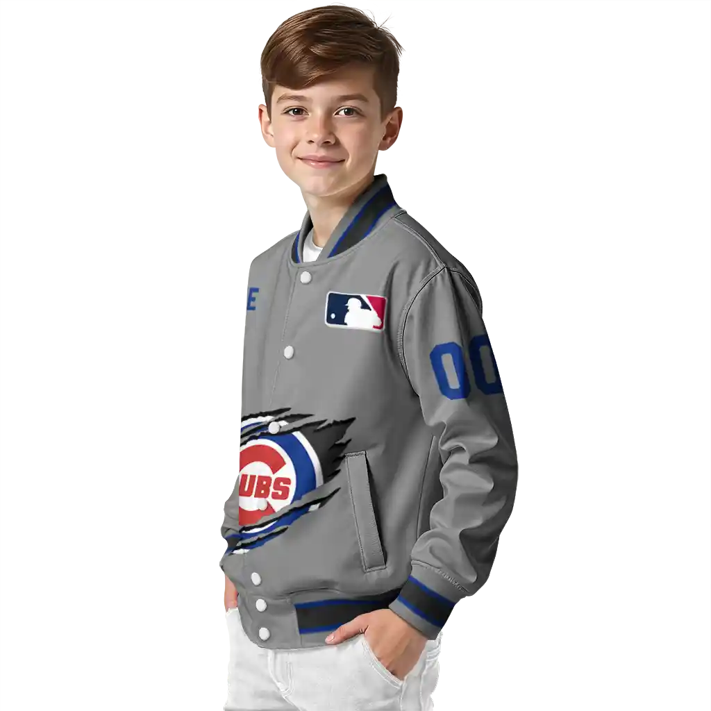 personalized chicago cubs claw rend grey varsity jacket trendy personalized chicago cubs claw rend grey varsity jacket trendy