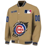 personalized chicago cubs claw swipe beige varsity jacket best selling
