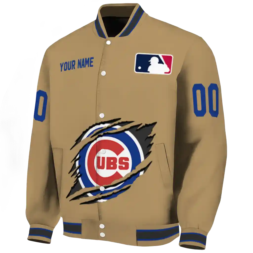 personalized chicago cubs claw swipe beige varsity jacket best selling personalized chicago cubs claw swipe beige varsity jacket best selling